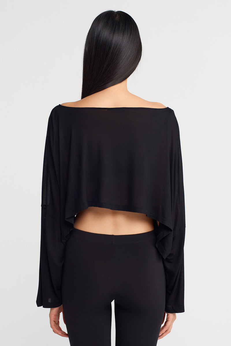Nu Long Sleeve Bamboo Crop Blouse Black