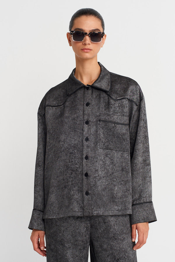 Nu Washed Effect Oversized Shirt Off White/Black