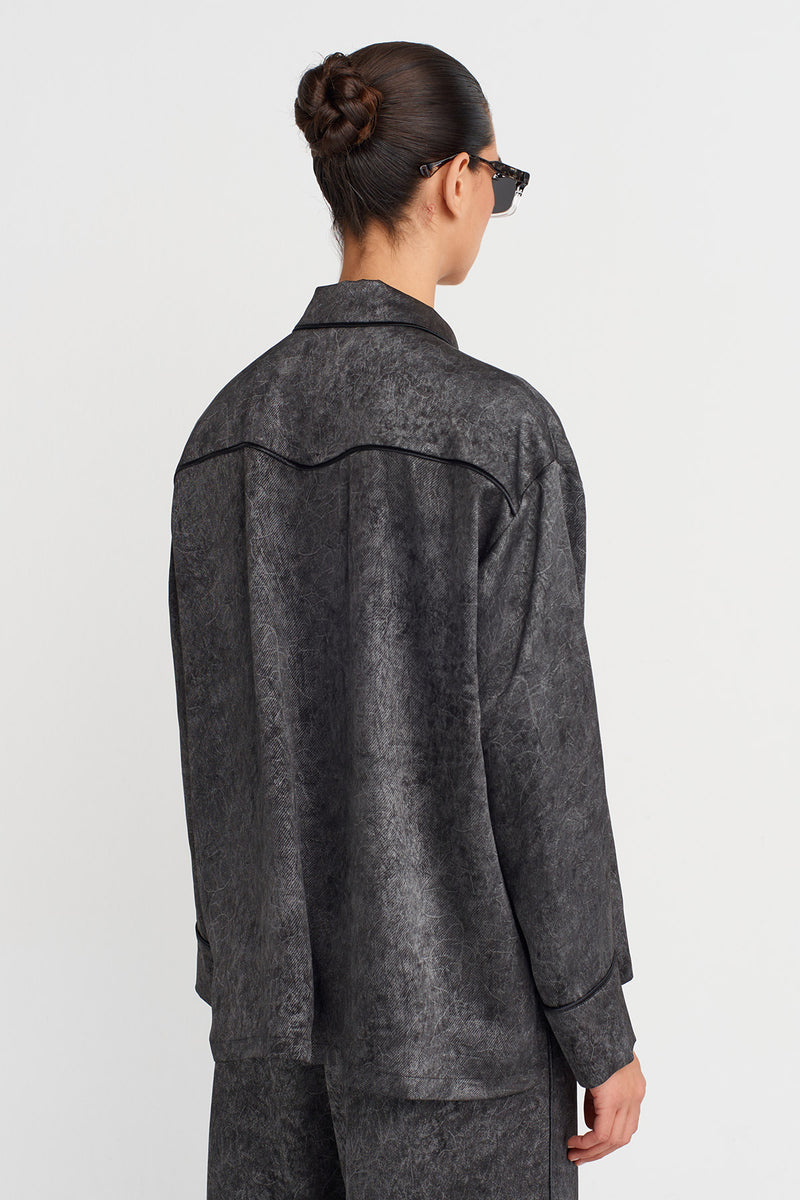 Nu Washed Effect Oversized Shirt Off White/Black