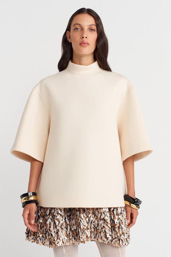 Nu Scuba Fabric Oversized T-Shirt Natural