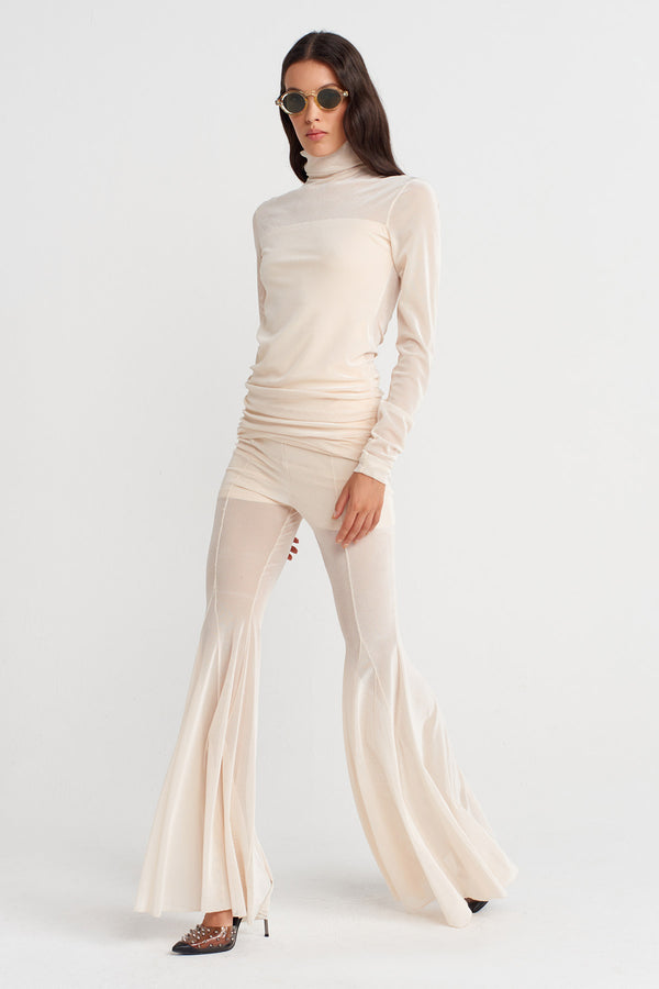 Nu Ruched Side Mesh Bodysuit Natural