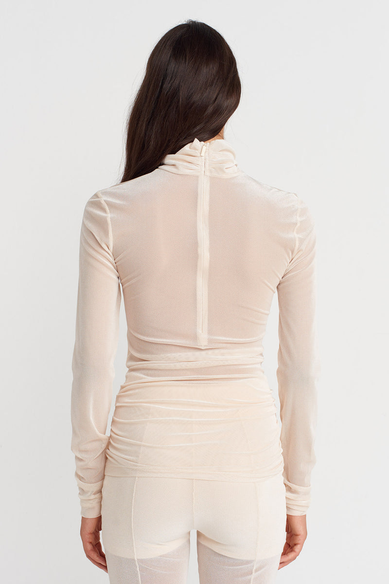 Nu Ruched Side Mesh Bodysuit Natural