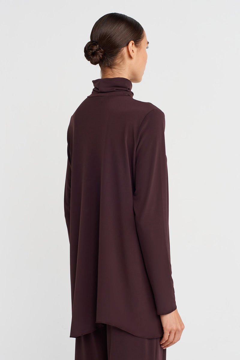 Nu Turtleneck Long Sleeve Jersey Blouse Eggplant
