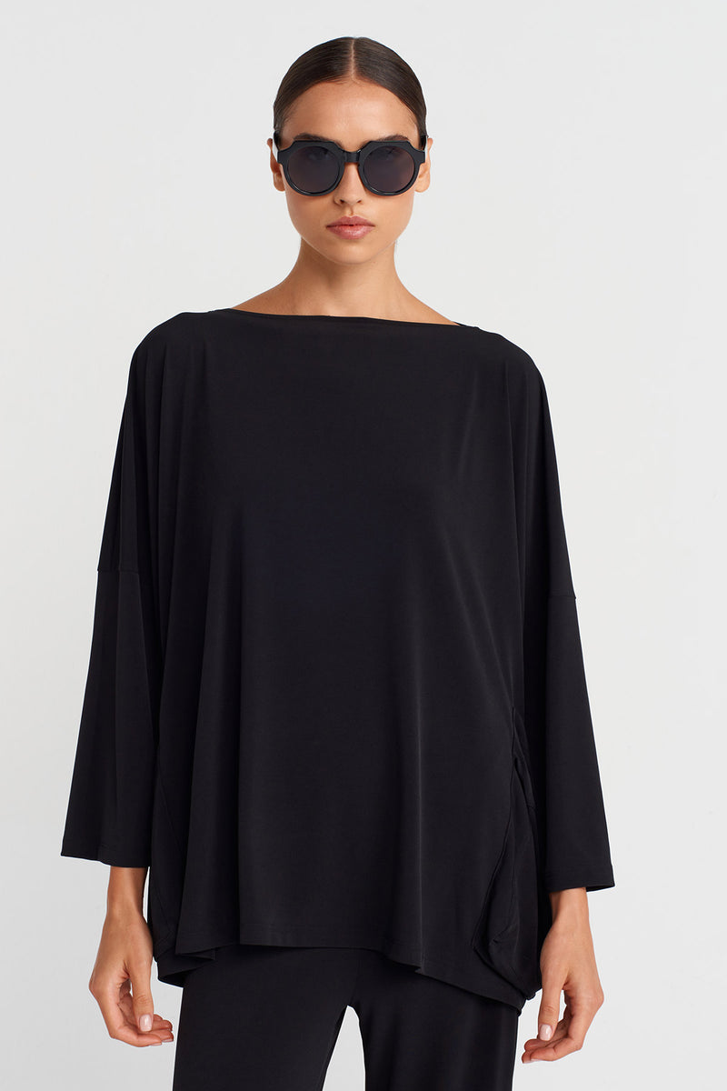 Nu Oversized Jersey Blouse With Side Pockets Black
