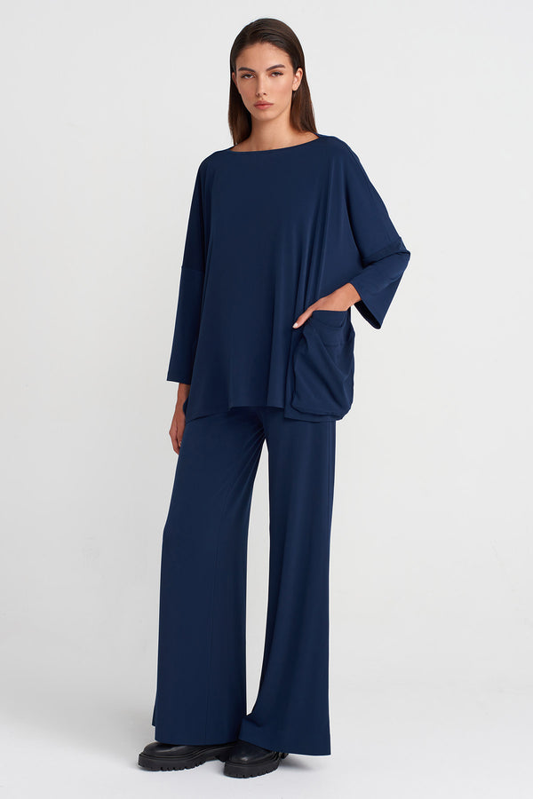 Nu Oversized Jersey Blouse Blue+Black