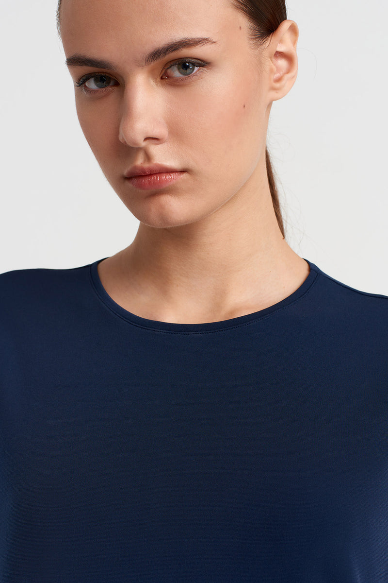 Nu Side Slit Jersey Blouse Blue+Black