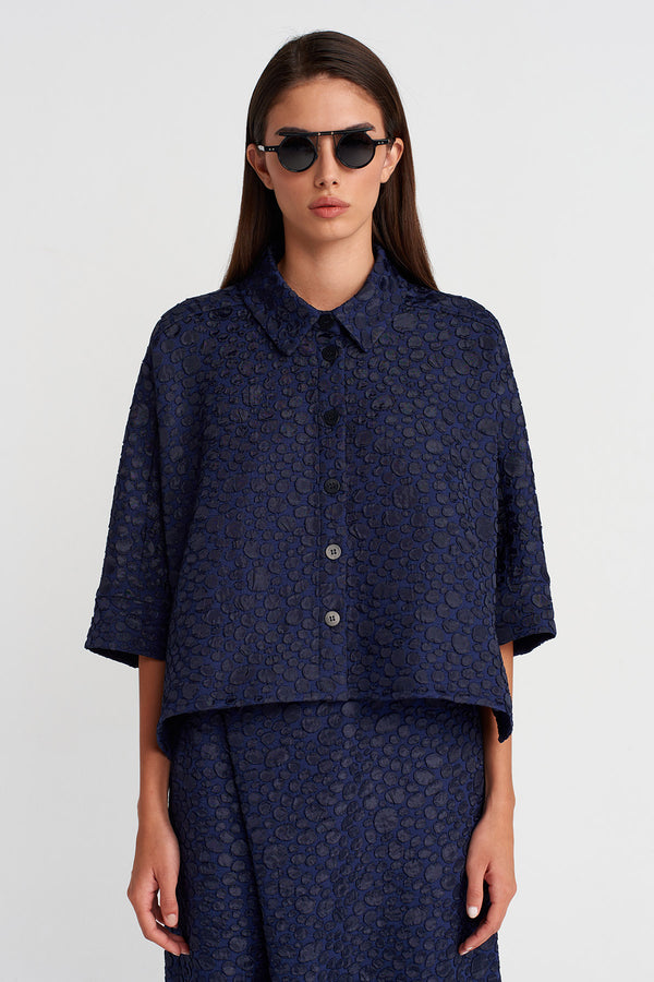 Nu Jacquard Short Shirt Navy Blue