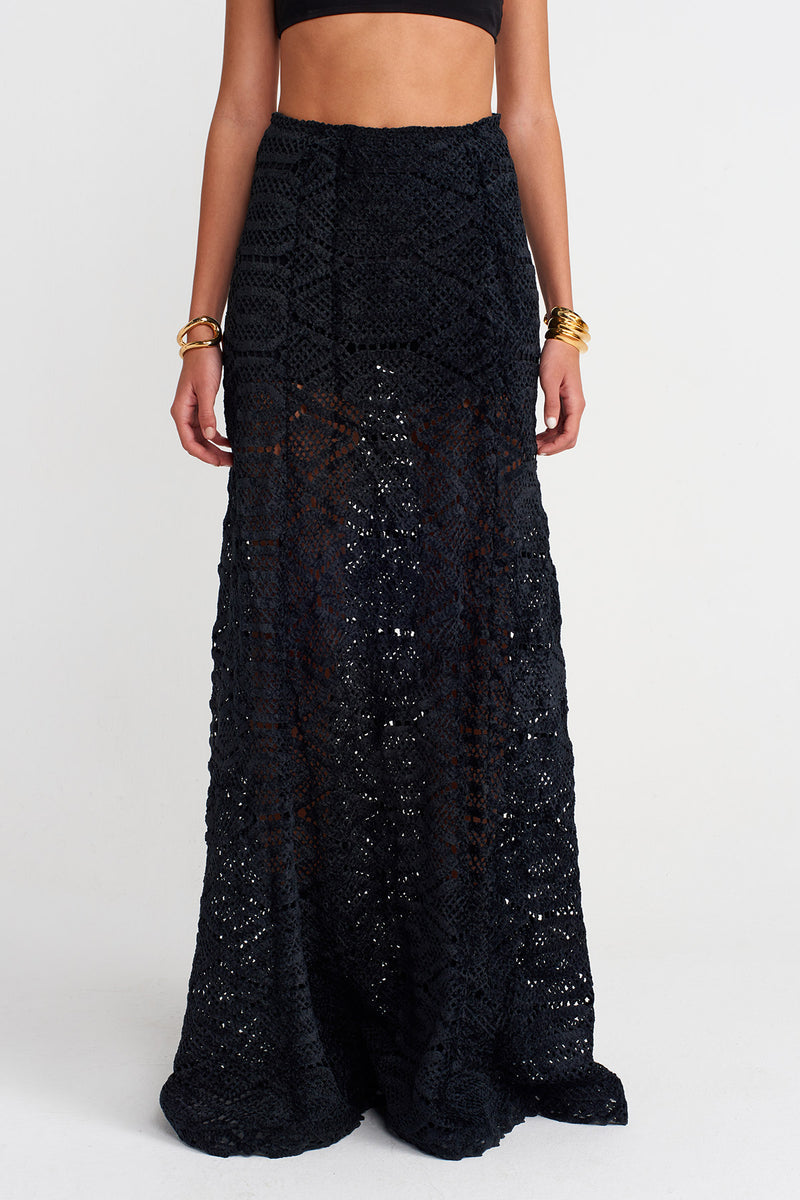Nu Velvet Lace Maxi Skirt Black