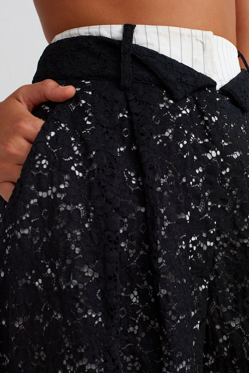 Nu Lace Palazzo Pants With Striped Lining Black