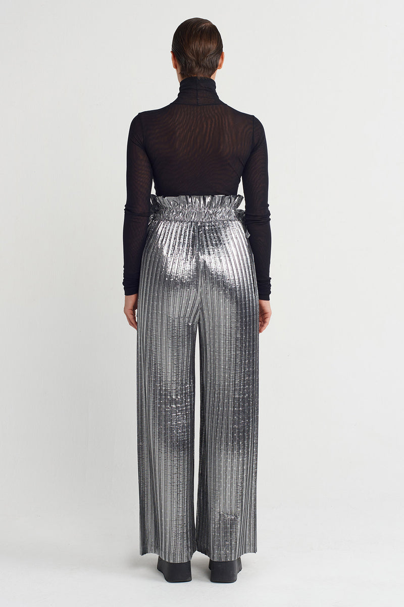 Nu Shiny Textured Ribbed Trousers Silver