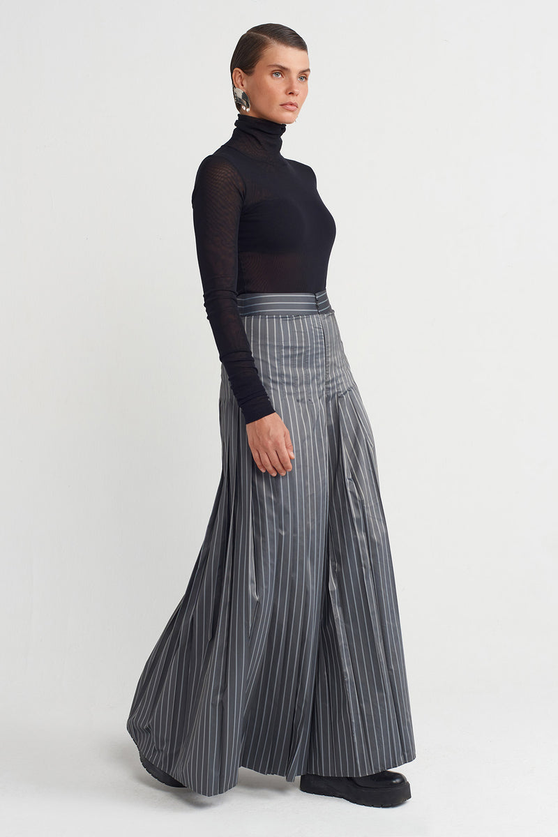Nu Striped High Waist Palazzo Trousers Grey Melange