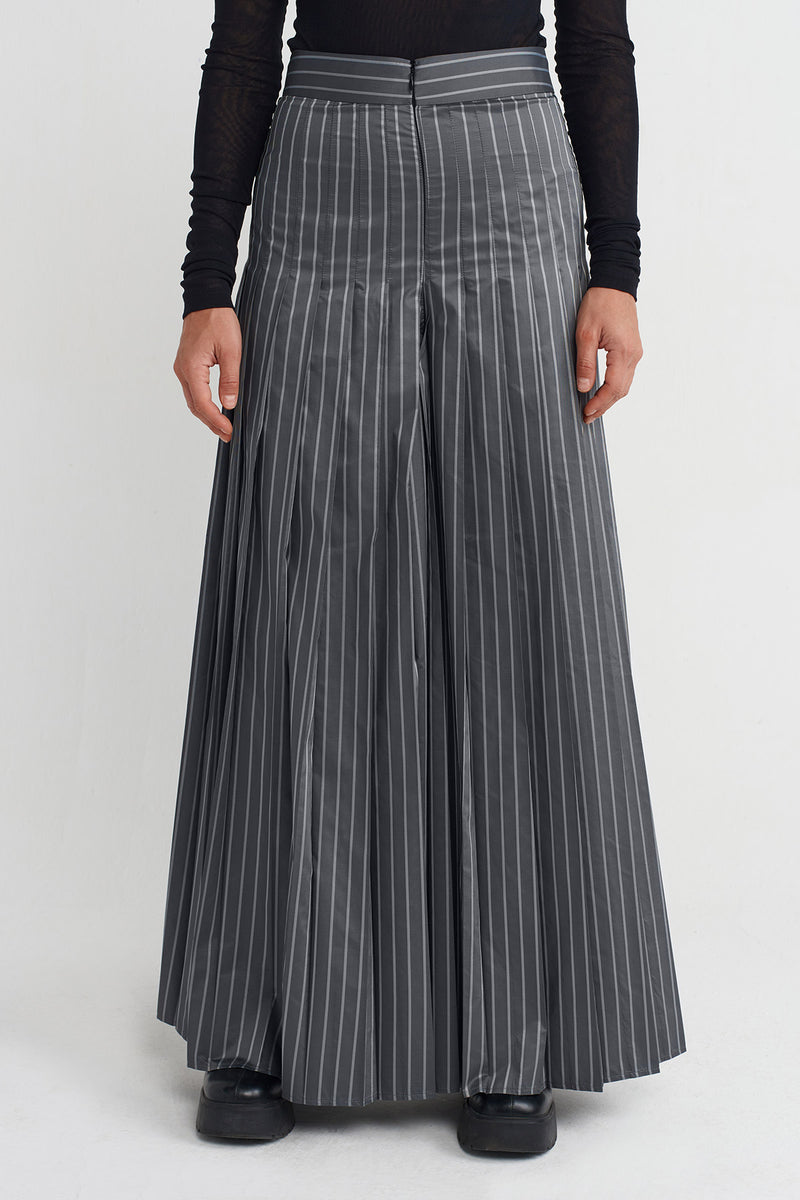 Nu Striped High Waist Palazzo Trousers Grey Melange