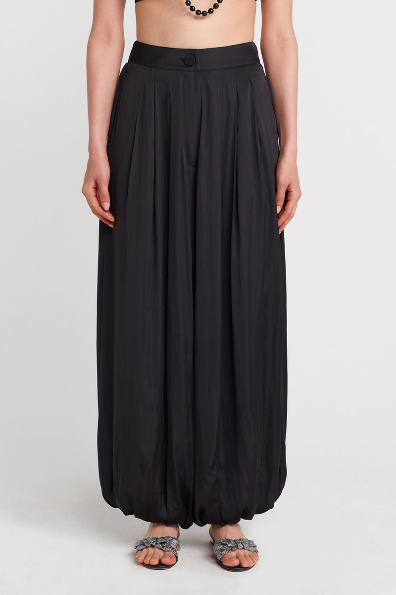 Nu Elegant Satin Trousers With Balloon Hems Black