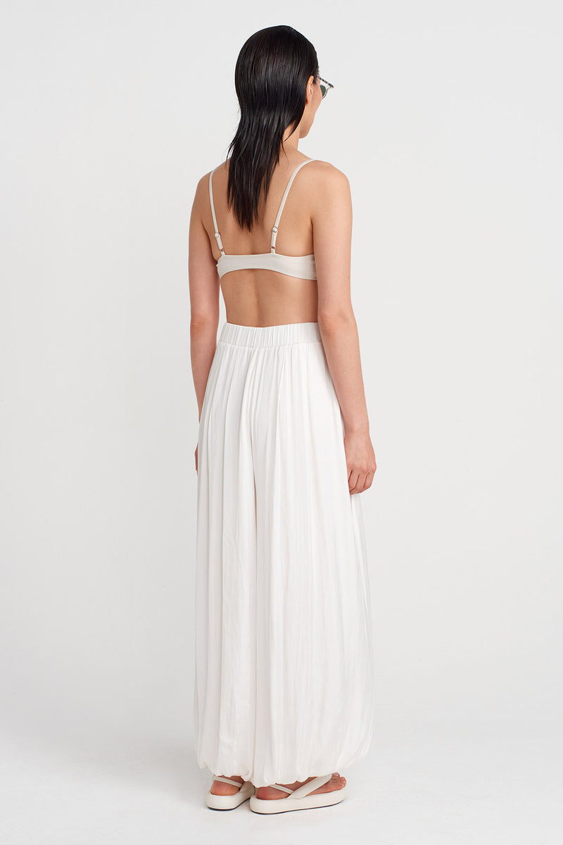 Nu Elegant Satin Trousers With Balloon Hems Off White