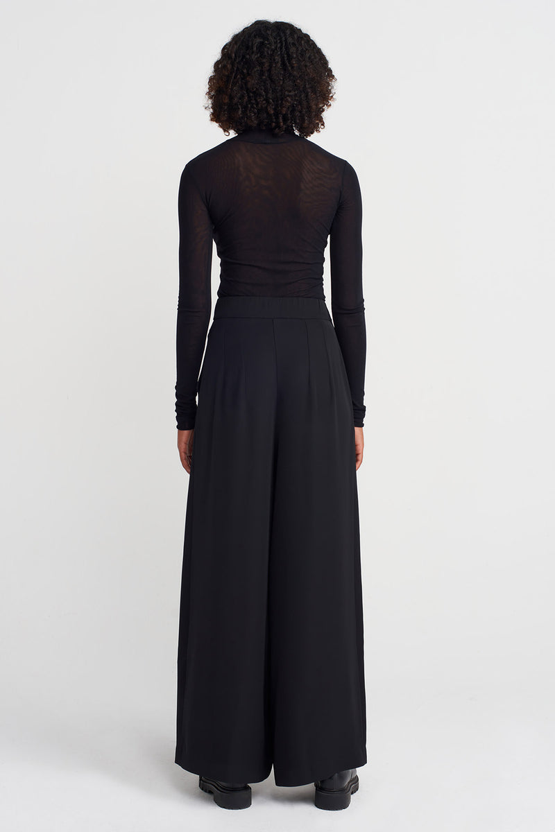 Nu High-Waisted Silver Button Palazzo Trousers Black