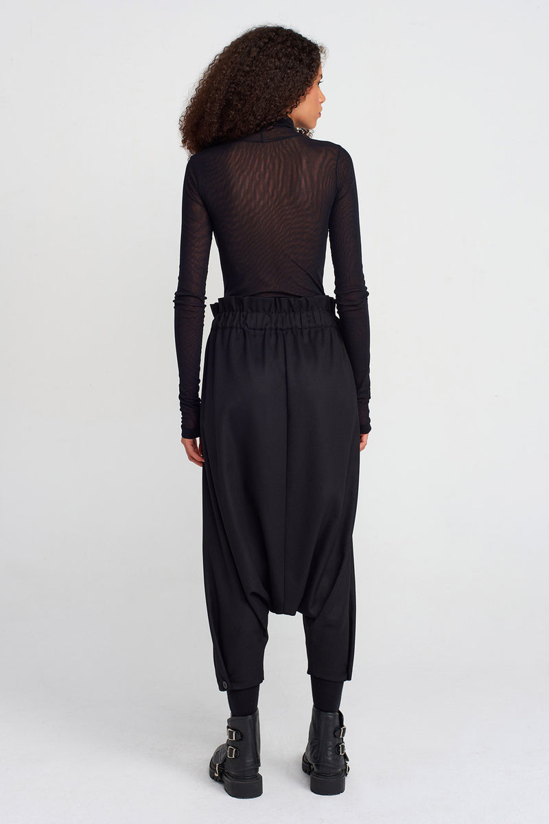 Nu Stitch Detail Buttoned Harem Pants Black