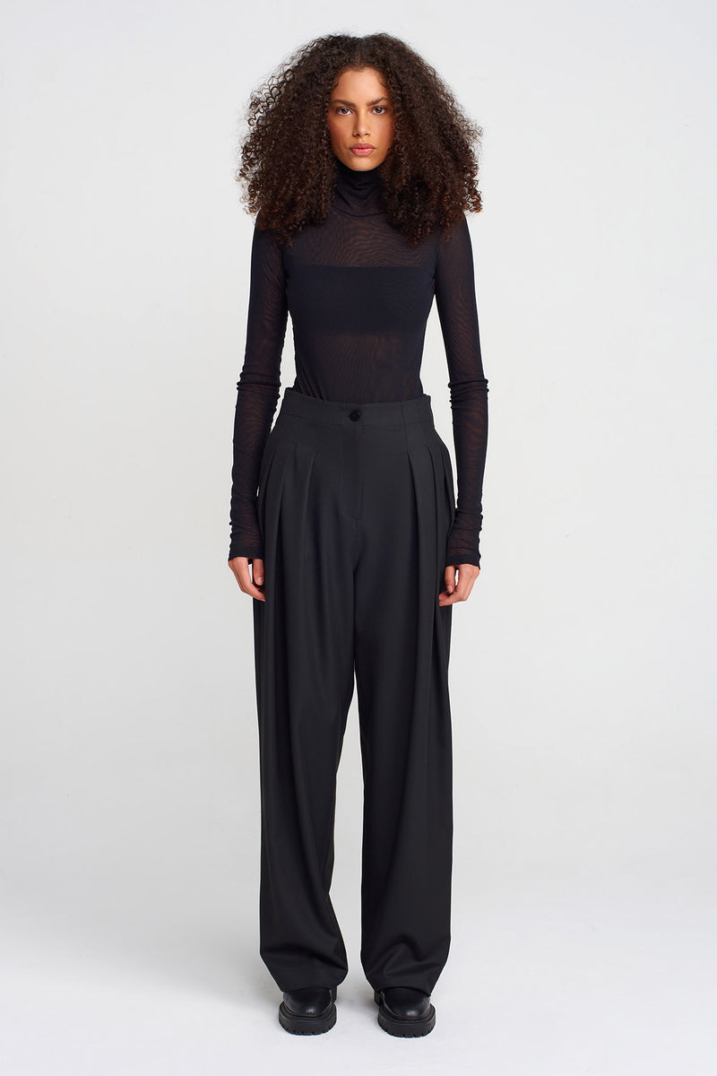 Nu Thick Fabric Pleated Palazzo Pants Black