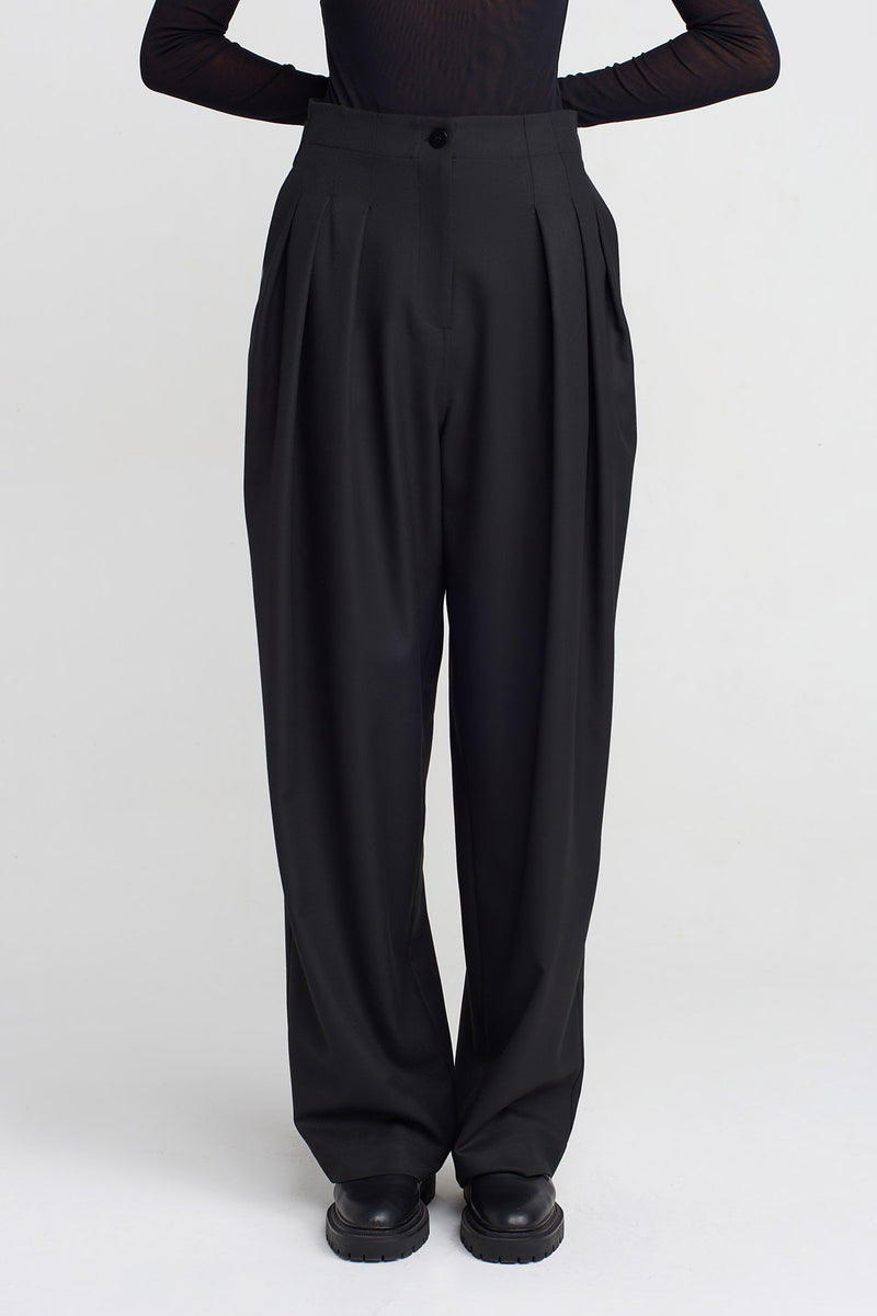 Nu Thick Fabric Pleated Palazzo Pants Black