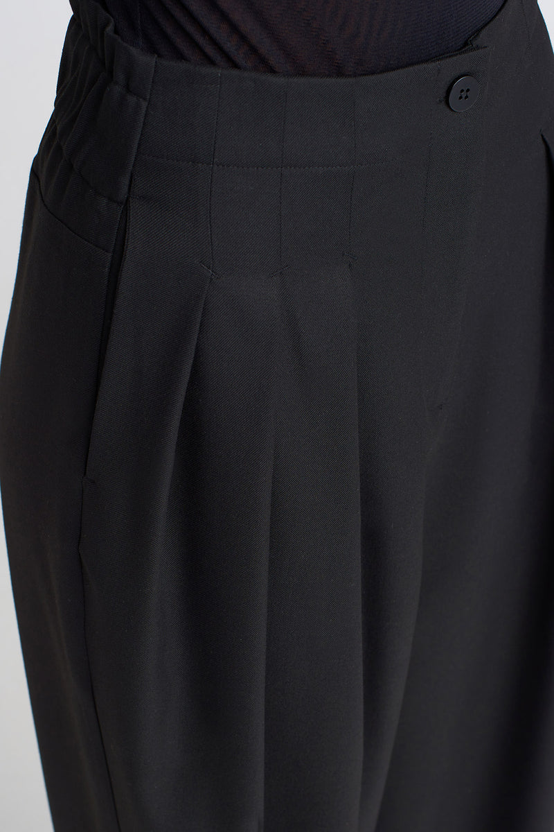 Nu Thick Fabric Pleated Palazzo Pants Black