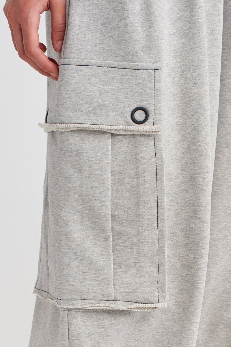 Nu Drawstring Hem Pants With Large Pockets Light Grey Melange