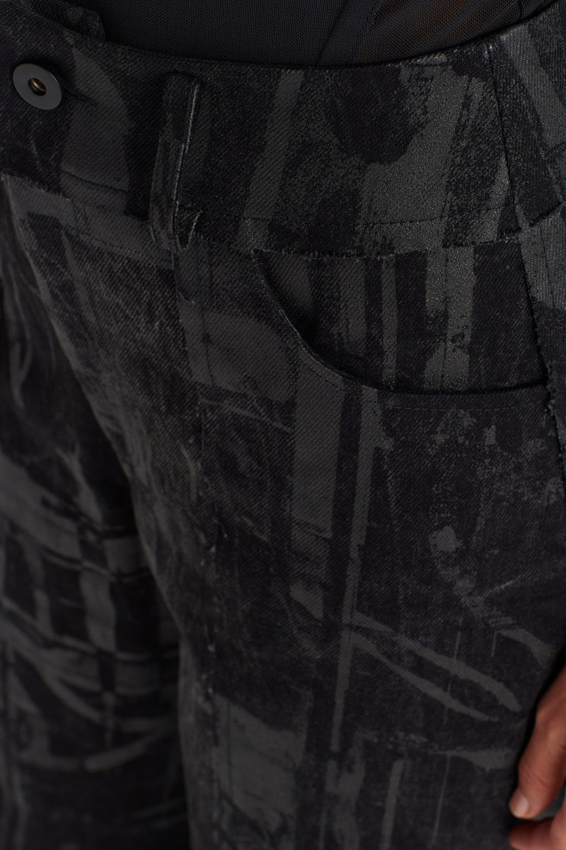 Nu Printed Wide-Leg Denim Trousers Black