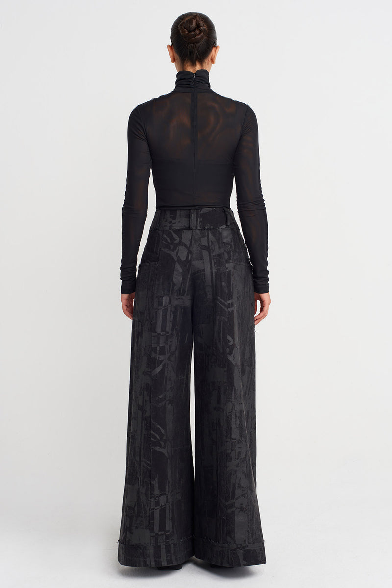 Nu Printed Wide-Leg Denim Trousers Black