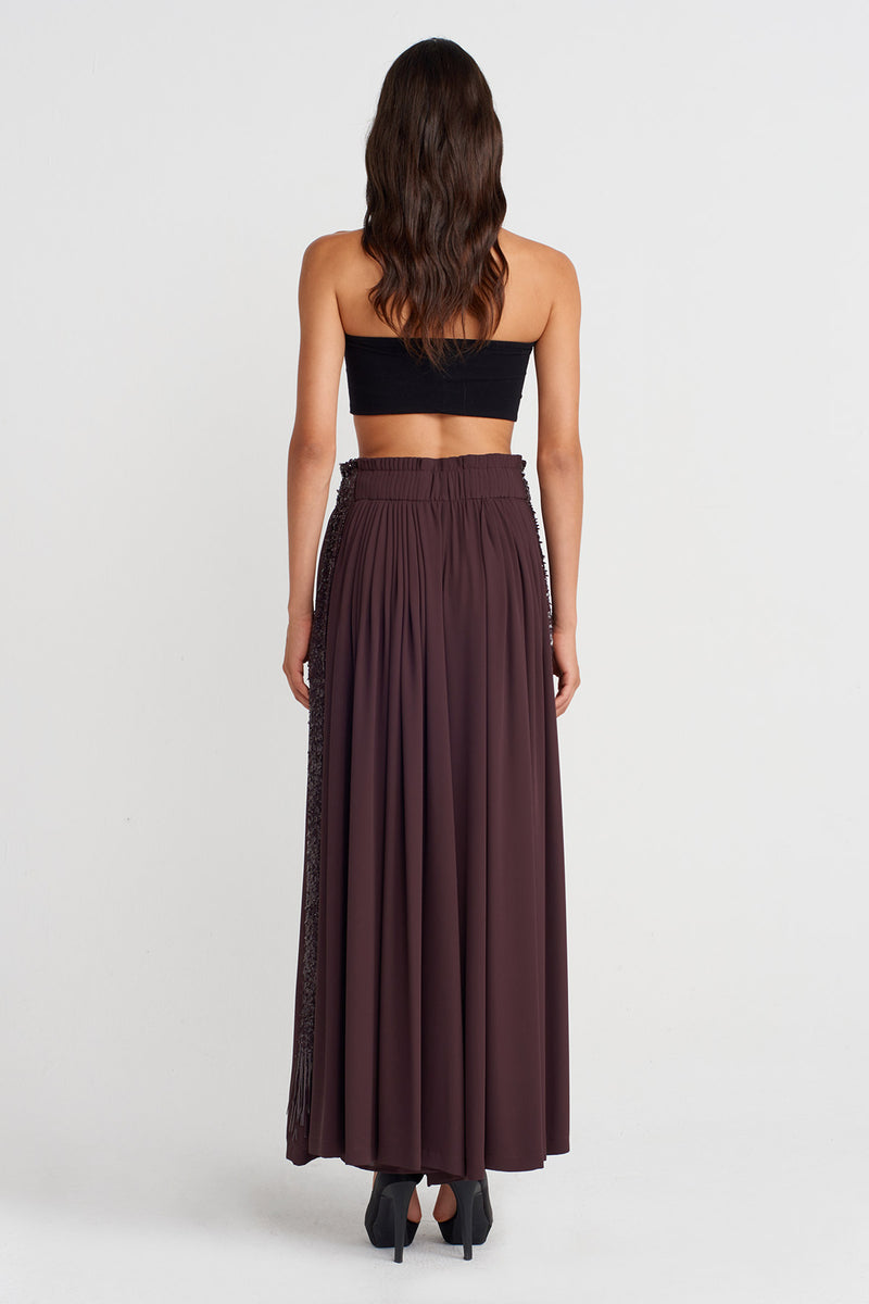 Nu Wide-Leg Pants With Sequin Embroidery On Sides Eggplant