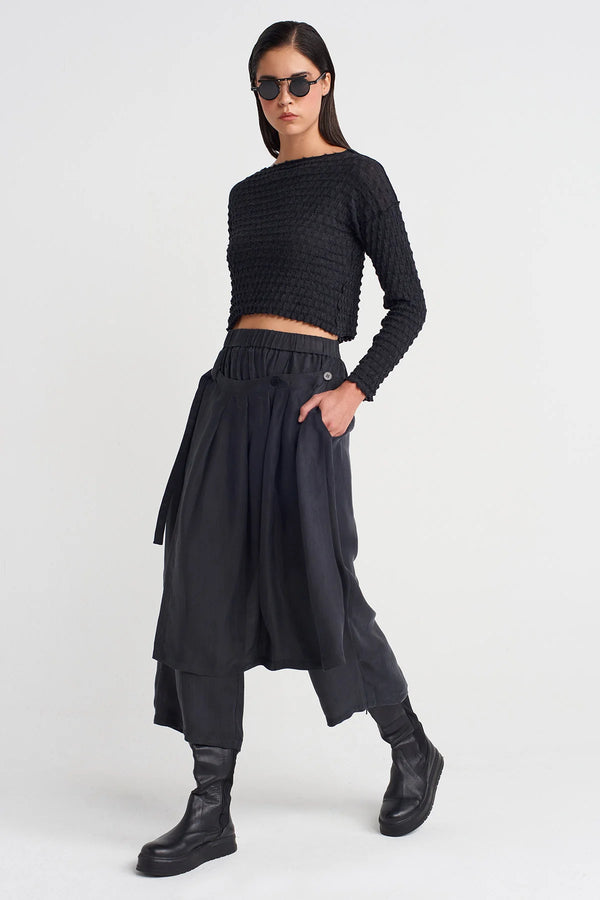 Nu Pleated Skirted Trousers Black