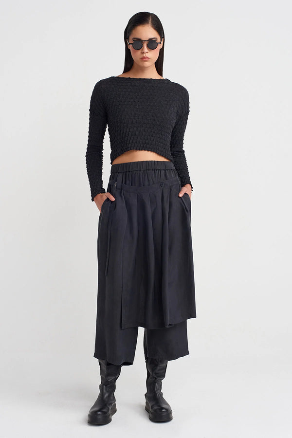 Nu Pleated Skirted Trousers Black
