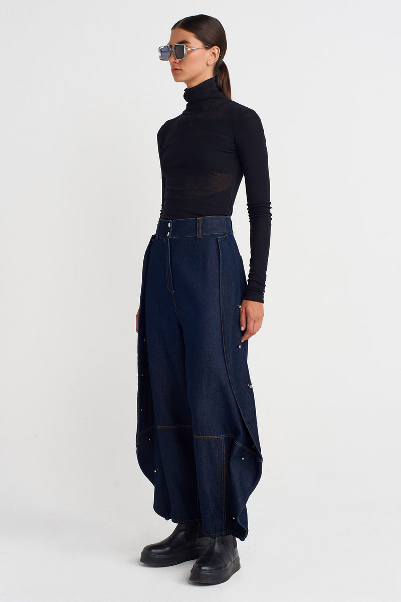 Nu Wide-Leg Denim Pants With Metal Accessories Indigo