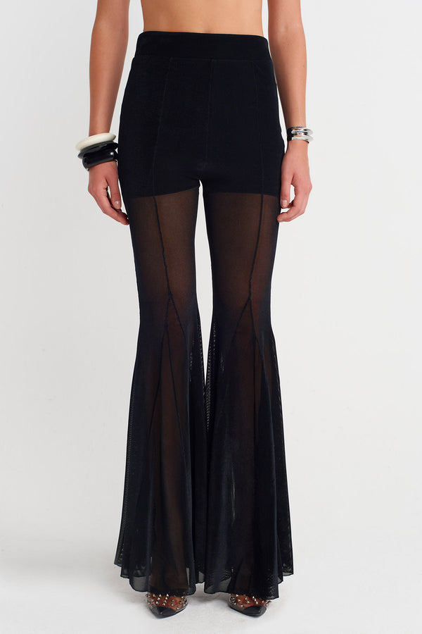 NU Black Sheer Tulle Flared Trousers Black