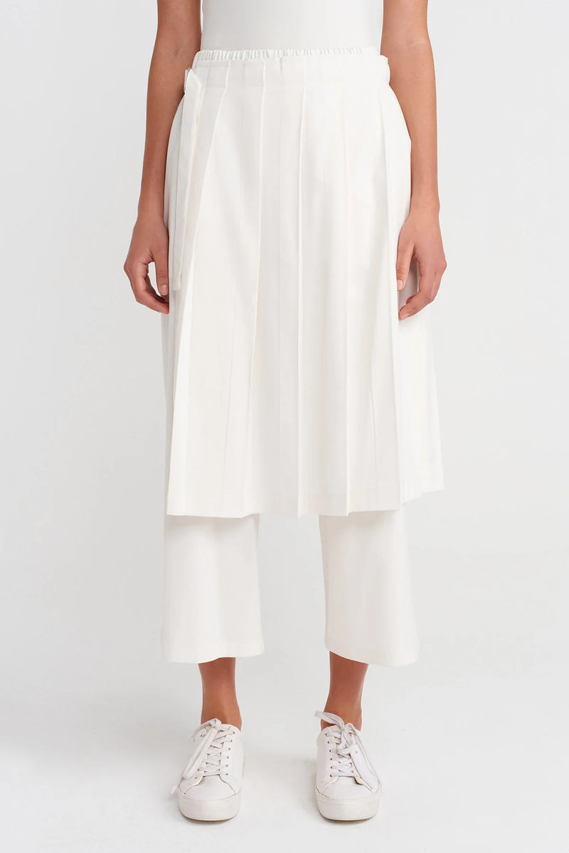 Nu Pleated Skirted Trousers Off White