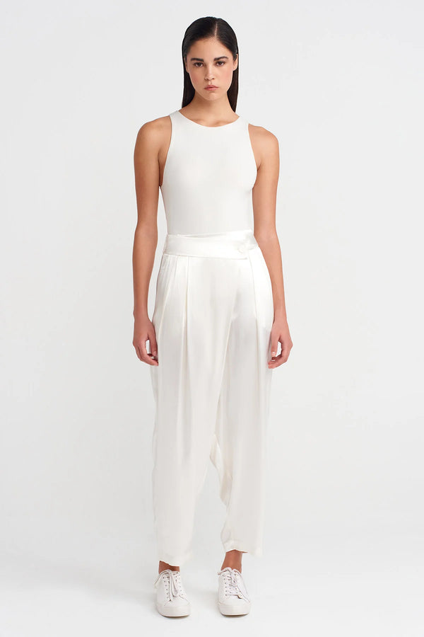 Nu Satin Double-Breasted Shalwar Off White