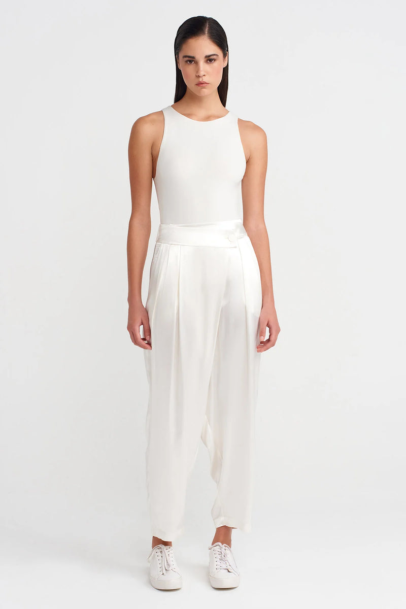 Nu Satin Double-Breasted Shalwar Off White