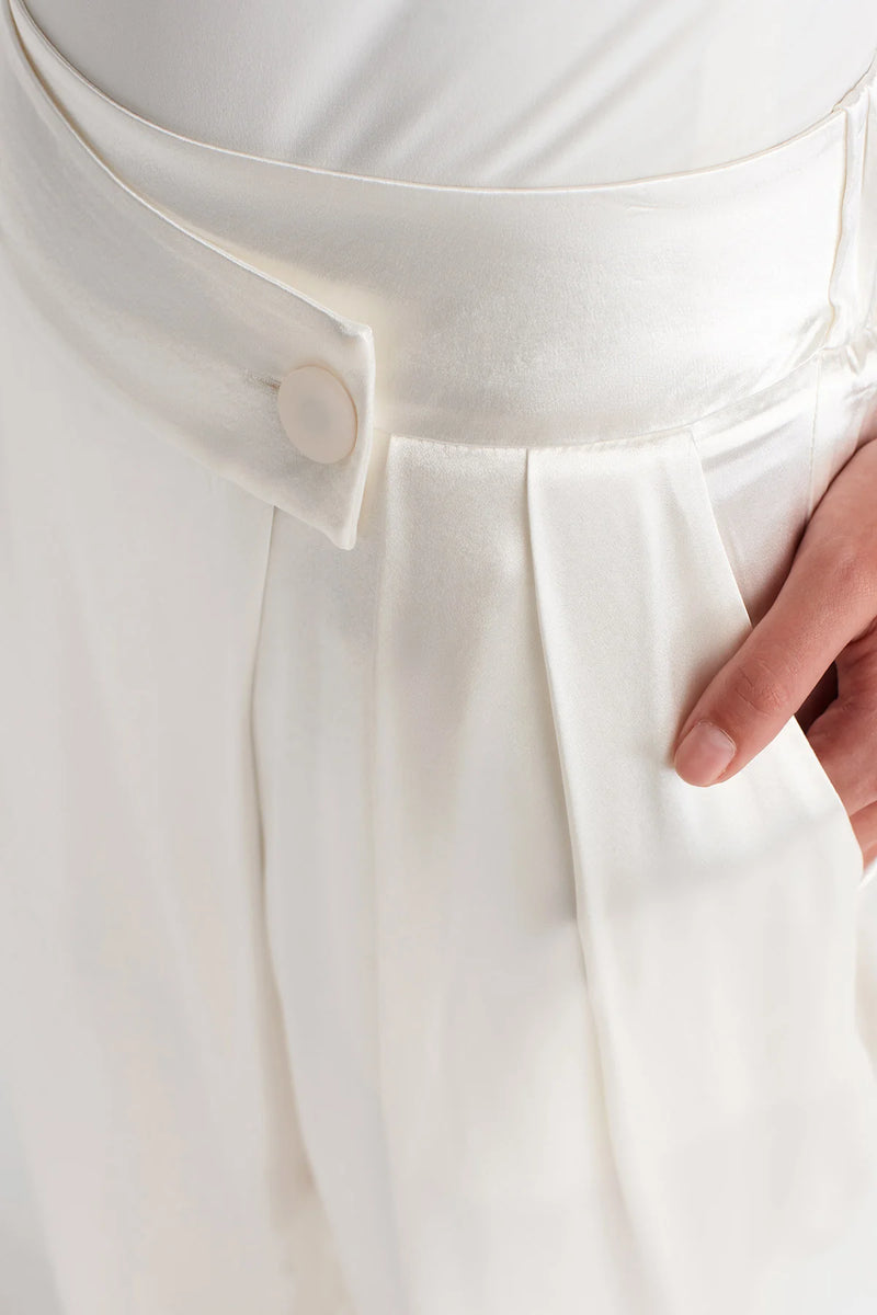 Nu Satin Double-Breasted Shalwar Off White