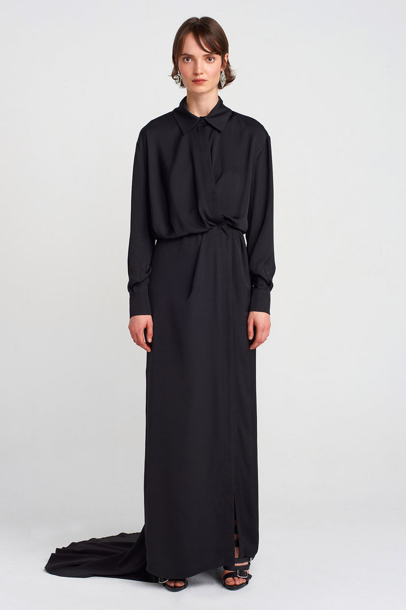 Nu Deep Slit, Tailed Dress Black