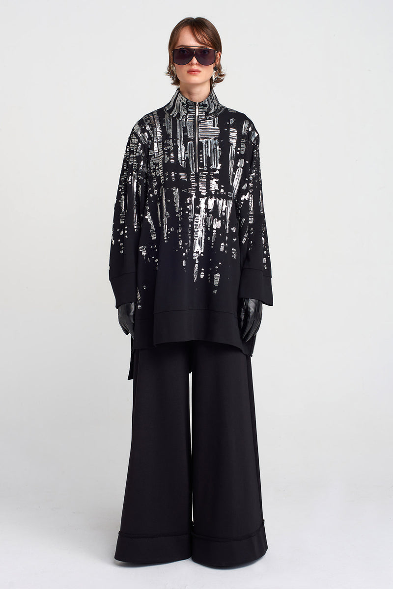 Nu Puffy Silver Printed Short Dress Black