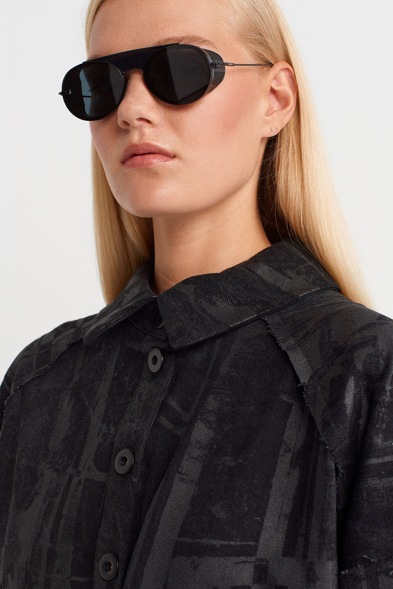 Nu Printed Oversized Shirt Dress Black