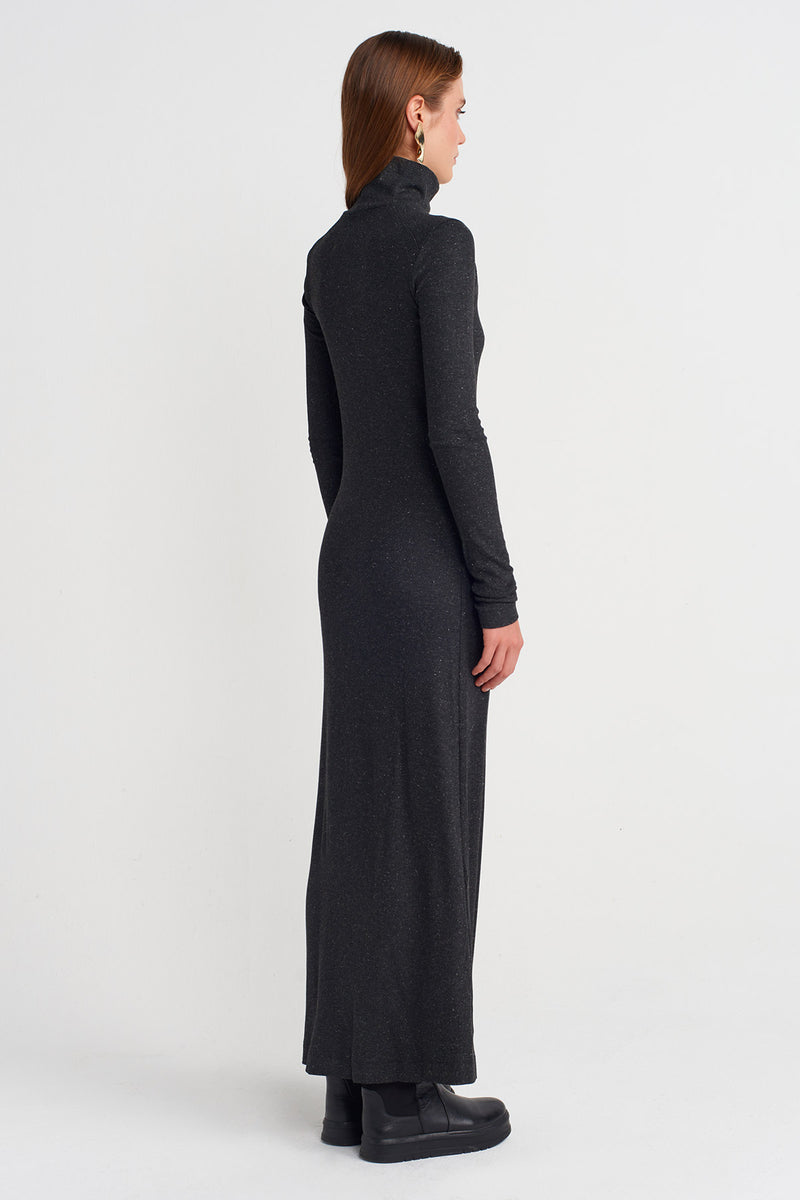 NU Silver Ribbed Long Dress  Antracite Melange