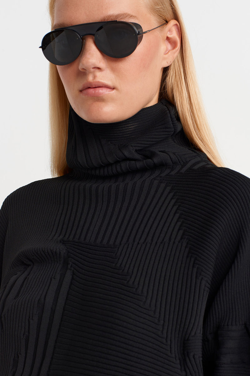 Nu Embossed Knit Mini Dress Black