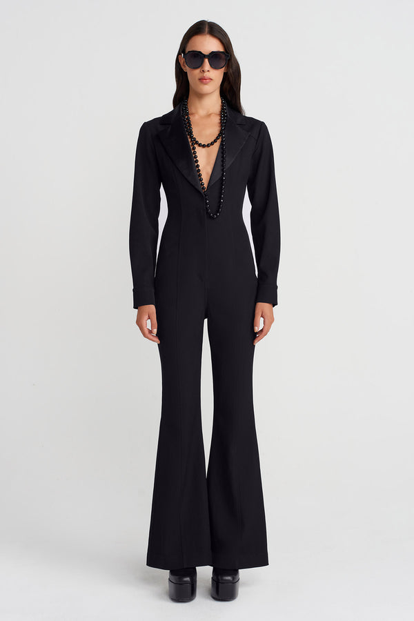Nu Jumpsuit With Jacket Collar Black