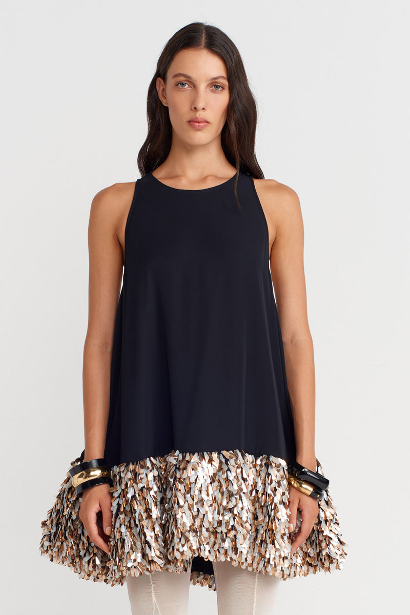 Nu Sequined Hem Halter Neck Mini Dress Black