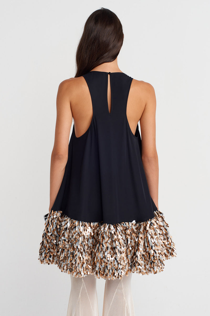 Nu Sequined Hem Halter Neck Mini Dress Black