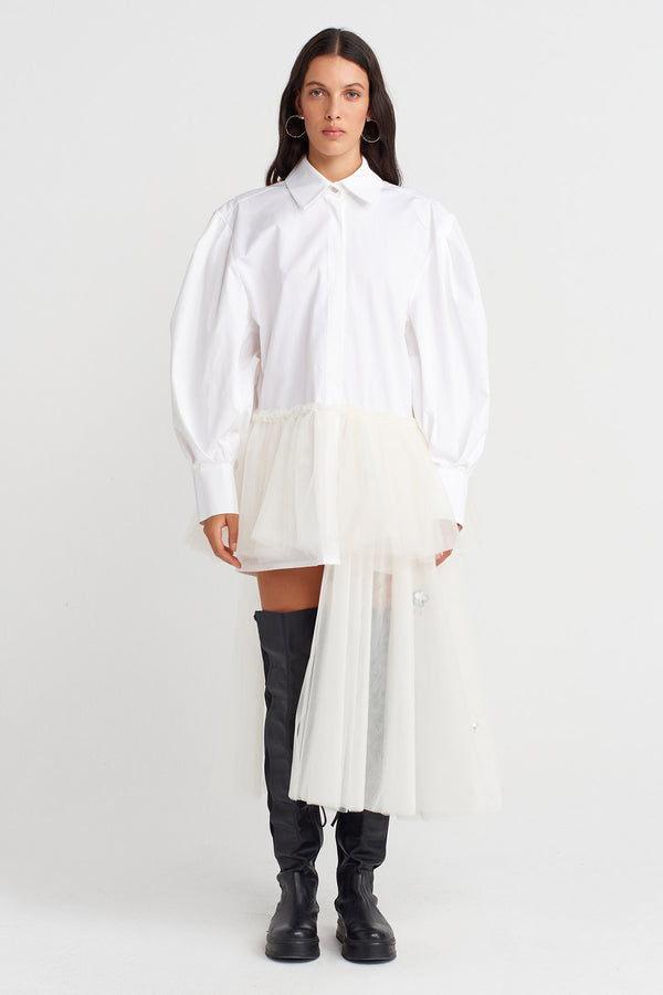 Nu Asymmetric Flared Hem Shirt Dress Off White