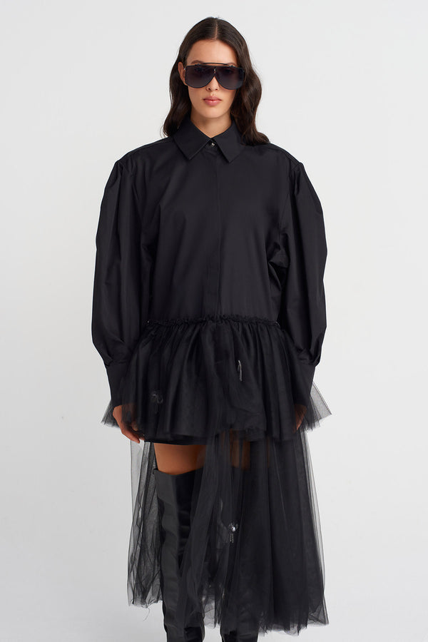 Nu Asymmetric Flared Hem Shirt Dress Black
