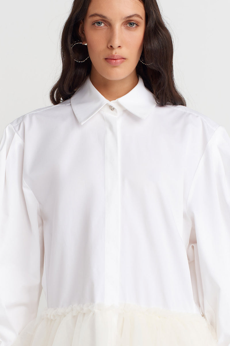 Nu Asymmetric Flared Hem Shirt Dress Off White
