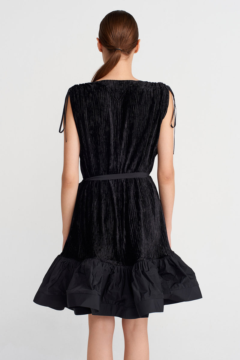 Nu Pleated Velvet Mini Dress With Taffeta Hem Black