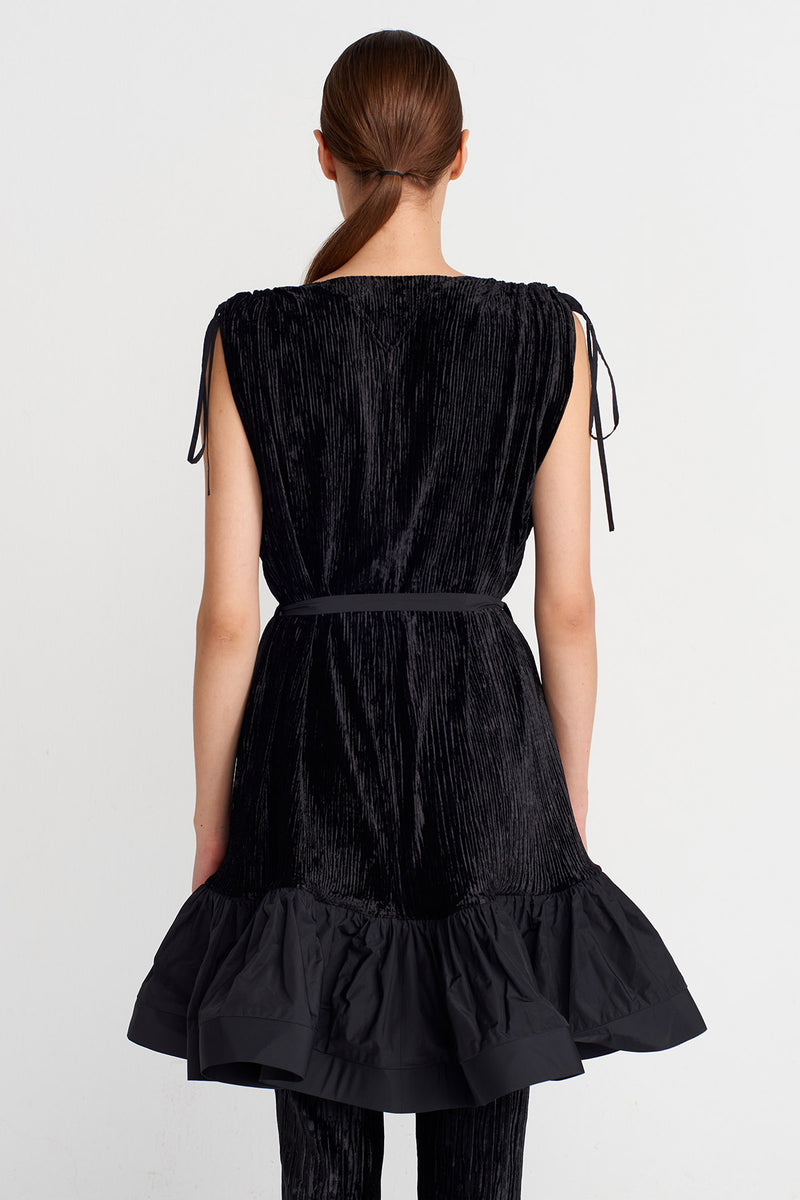 Nu Pleated Velvet Mini Dress With Taffeta Hem Black
