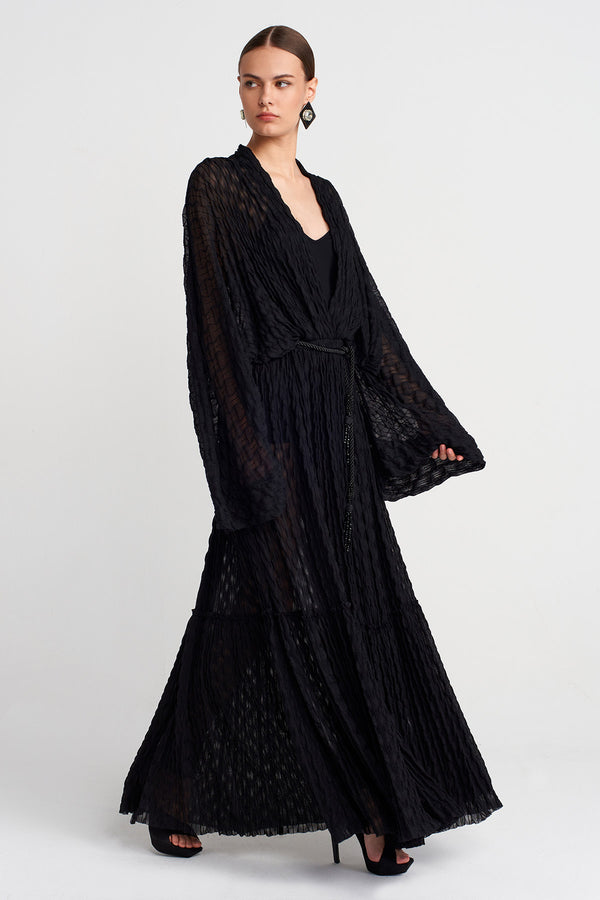 Nu Crinkled Texture Long Chiffon Dress Black
