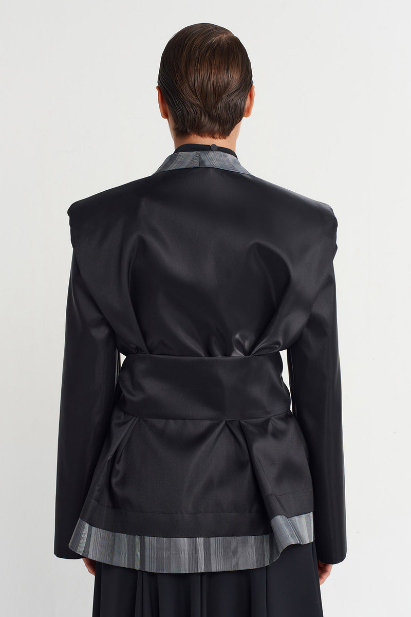 Nu Stylish Kimono Jacket Grey Melange-Black